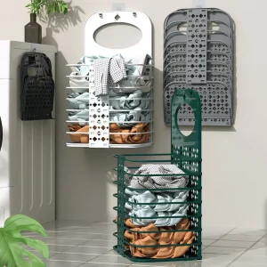 Foldable Wall Mounted Laundry Hamper Ventilated Hanging Dirty Clothes Storage Basket Space Saving Bathroom Basket
