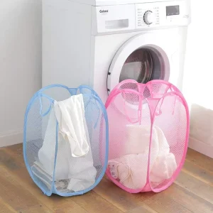 Folding Laundry Storage Basket Household Dirty Clothes Bag Light Nylon Mesh Color Net Laundry Basket Sundries Organization