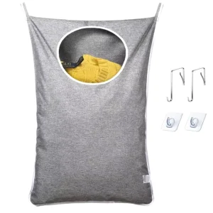 Hanging Laundry Hamper Bag Adjustable 4 Hooks 600D Polyester Reusable Large Capacity for Home Use Space Saving Storage