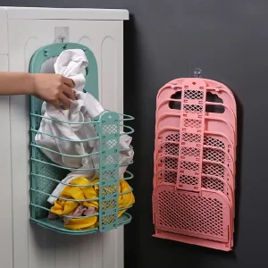 Hanging Plastic Space Saving Lightweight Waterproof Eco Friendly Collapsible Foldable Bathroom Laundry Hamper Wall Mounted