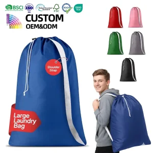 Heavy Duty Drawstring Laundry Bag with Shoulder Strap Large Capacity for Hotel Dorm Bulk Custom