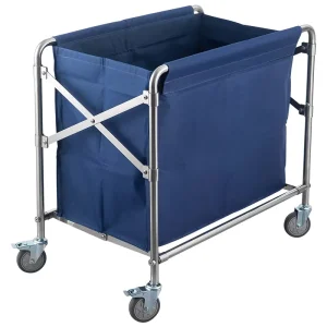 Heavy Duty Stainless Steel Housekeeping Cart with Silent Locking Casters 50kg Capacity Hotel Laundry Trolley
