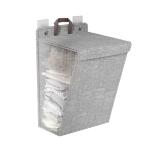 Home Bathroom Foldable Hanging Laundry Basket Dirty Clothes Organizer with Lid