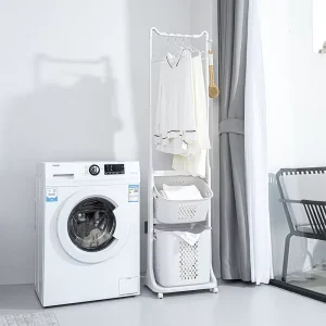 Home Portable Reusable PP Material Laundry Basket with Hanger Holder and Drying Rack Movable Clothing Storage Basket
