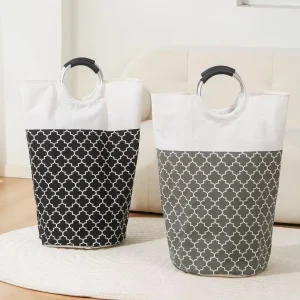 Household Clothes Storage Organizer Laundry Hamper Folding Laundry Basket with Aluminum Ring Handle