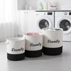 Household Round Canvas Fabric Laundry Basket Clothing Organizer & Dirty Clothes Hamper In Stock Storage Basket