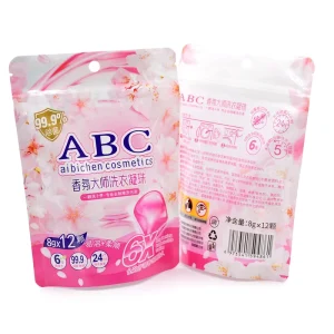 Laminated Packaging Zip Lock Bags for Laundry Pods Plastic Bolsa Doypack Self Sealing Pink Stand Up Pouch Bags