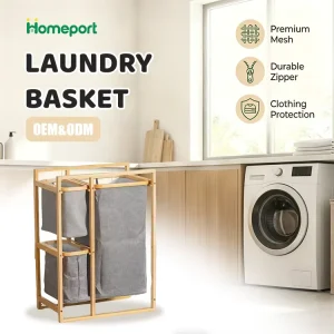 Large 3 Compartments Laundry Basket Storage Shelf Natural Bamboo Laundry Hamper Kids Toys Racks Organizer Storage Shelves
