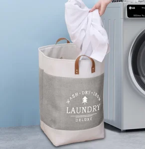 Large Capacity Foldable Woven Durable Modern Laundry Basket Fabric Clothing Storage Bag for Bathroom Home Organizer