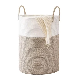 Large Laundry Basket Woven Cotton Rope Laundry Hamper for Decor Storage of Dirty Clothes Toys and Blankets in Bathroom
