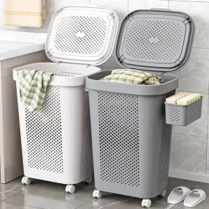Large Rolling Laundry Hamper with Underwear Basket Handle Wheels Home Supplies for Bathroom Use for Dirty Clothing Storage