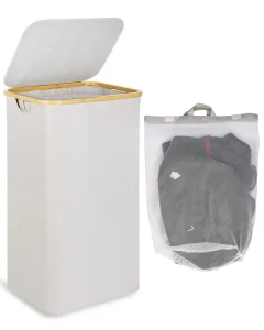 Laundry Basket Bamboo Handle Waterproof Collapsible Cloth Hamper Laundry Storage Organization Bathroom Accessories