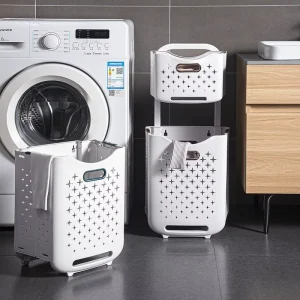 Laundry Basket Foldable Household Bathroom Wall Hanging Dirty Clothes Storage Basket with Wheels