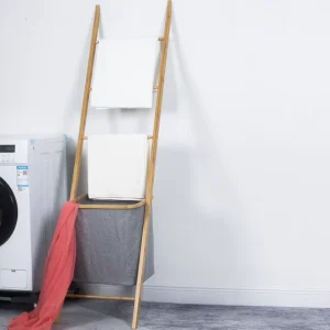 Laundry Basket Hamper Bags for Bathroom Multi Layer Ladder Shape Bamboo Storage Rack Eco Friendly Foldable Laundry Basket