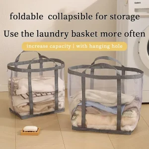 Laundry Basket for Bathroom with Mesh Fabric Handle Foldable Storage Basket for Dirty Clothes and Miscellaneous Item