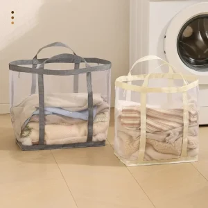 Laundry Basket for Bathroom with Mesh Fabric Handle Foldable Storage Basket for Dirty Clothes and Miscellaneous Items