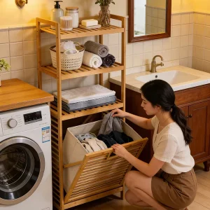 Laundry Basket with Lid Dirty Clothes Storage Bin Washing Hamper Doll Storage Bucket Plush Toy Holder Non-Woven Material Modern