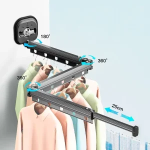 Laundry Foldable Wall Mounted Clothes Hanger Rack Space Saving Retractable Cloth Hook for Living Room Cloth Drying Rack