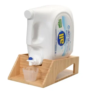 Laundry Room Organization Bamboo Laundry Detergent Holder Wooden Dispense Laundry Detergent Rack with Cup Tray