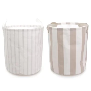 Minimalist Foldable Collapsible Stripe Cotton Linen Laundry Basket Drawstring Handles Large Capacity Storage Wardrobe Clothing