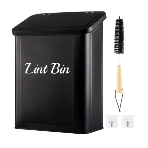 Modern Farmhouse Metal Magnetic Lint Bin with Lid for Laundry Room Decor and Organization