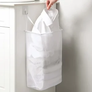 Modern Foldable Laundry Organizer Breathable Mesh Fabric Wall Hanging Design for Dirty Clothes Towels and Daily Wear