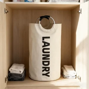 Modern Laundry Hamper Foldable Basket with Sturdy Aluminum Handles and Water Resistant Oxford Fabric