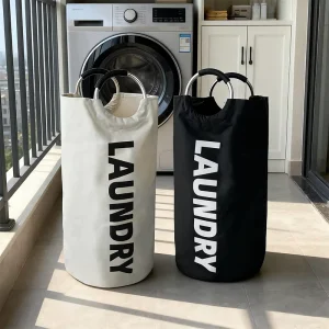 Oxford Fabric Large Capacity Laundry Hamper with Aluminum Ring Handle Clothes Basket Foldable Laundry Basket with Handles