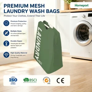 Polyester Laundry Bag with Wooden Handles Waterproof Foldable Dirty Clothes Organizer Hamper for Bedroom Bathroom