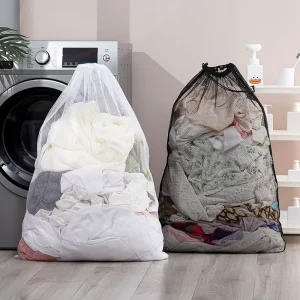 Polyester Laundry Pouch Drawstring Reusable Mesh Protector for Delicate Clothes 60x80cm Machine Wash Travel