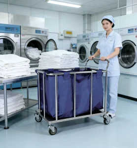 Portable Stainless Steel Linen Cart Truck with Wheels for Hotel Amenities Living Room and Hospital Use