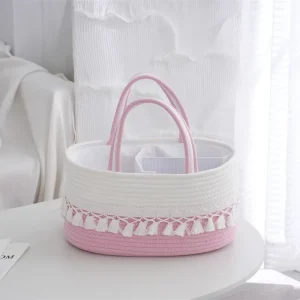 Set of Three Soft Macrame With Double Color Standing Basket Bathroom Accessories Storage Holder Home Essential Laundry Basket