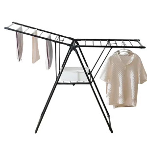 Space Saving Wing Shape Folding Laundry Dry Rack with Adjustable Supporting Bar Clothes Drying Rack