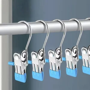 Stainless Steel Flat Clip With Hook Anti Scratch Catch Laundry Drying Holder Home Use