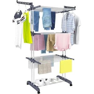 Stainless Steel Space Saving Laundry Rack Foldable Cloth Drying Stand Folding Family Clothes Drying Rack