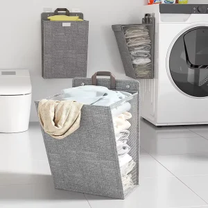 Wall Hanging Laundry Storage Basket Home Foldable Multifunctional Storage Large Capacity Dirty Clothes Basket Pockets Organizers