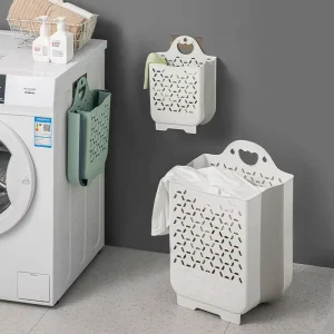 Wall Mounted Foldable Plastic Laundry Basket for Bathroom Bedroom Laundry Room Dirty Clothes Storage