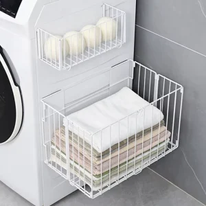 Wall Mounted Household Storage Organizer Collapsible Large Magnetic Metal Laundry Basket