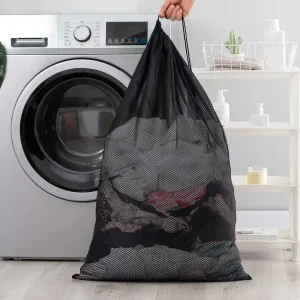 Washable Polyester Fabric Foldable Round Glossy Laundry Bag for Bathroom Storage Dirty Clothes
